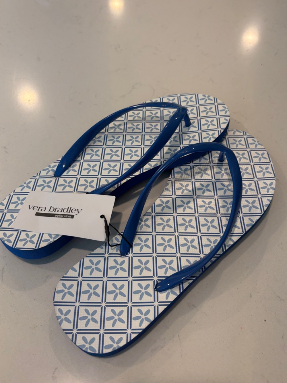 Vera Bradley etched floral pool Blue Patterned Flip Flops